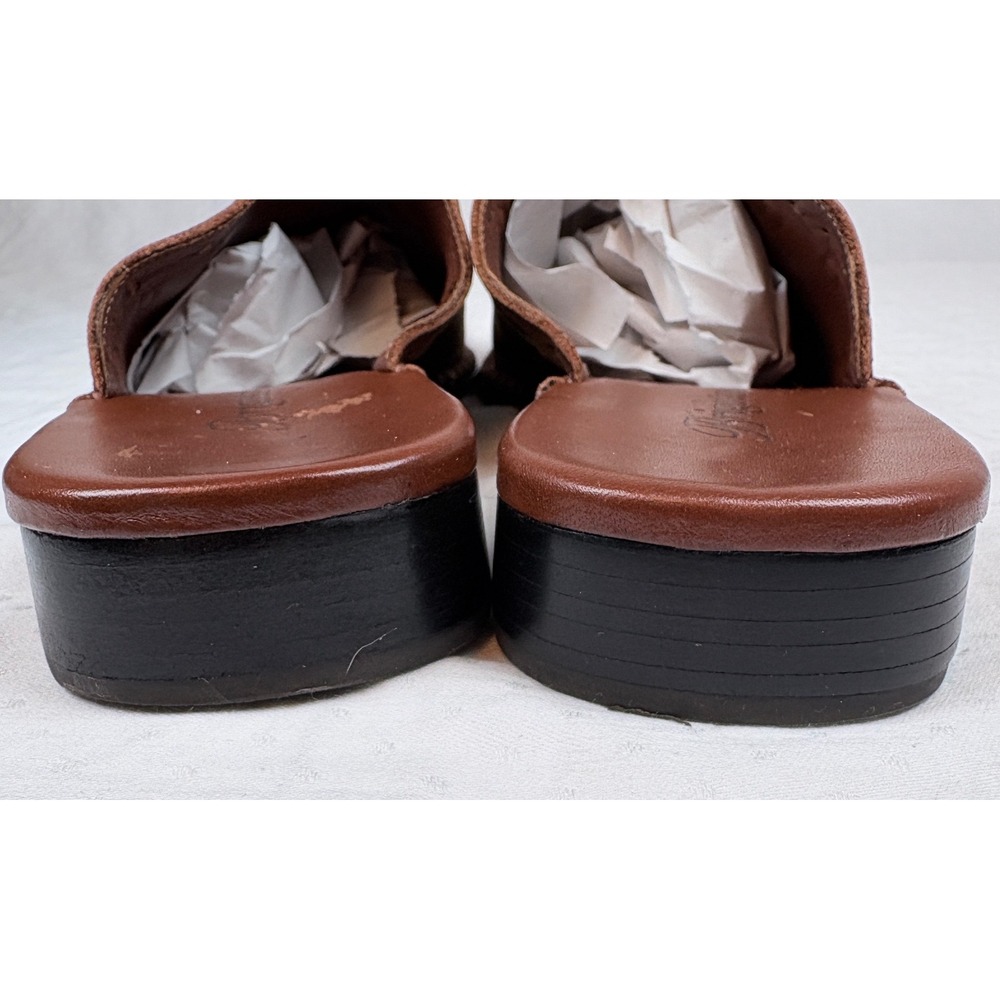 Brighton Napa Brown Suede Mules Square Toe Whipstitch Bow Shoes Women 9M Brazil - Picture 2 of 10